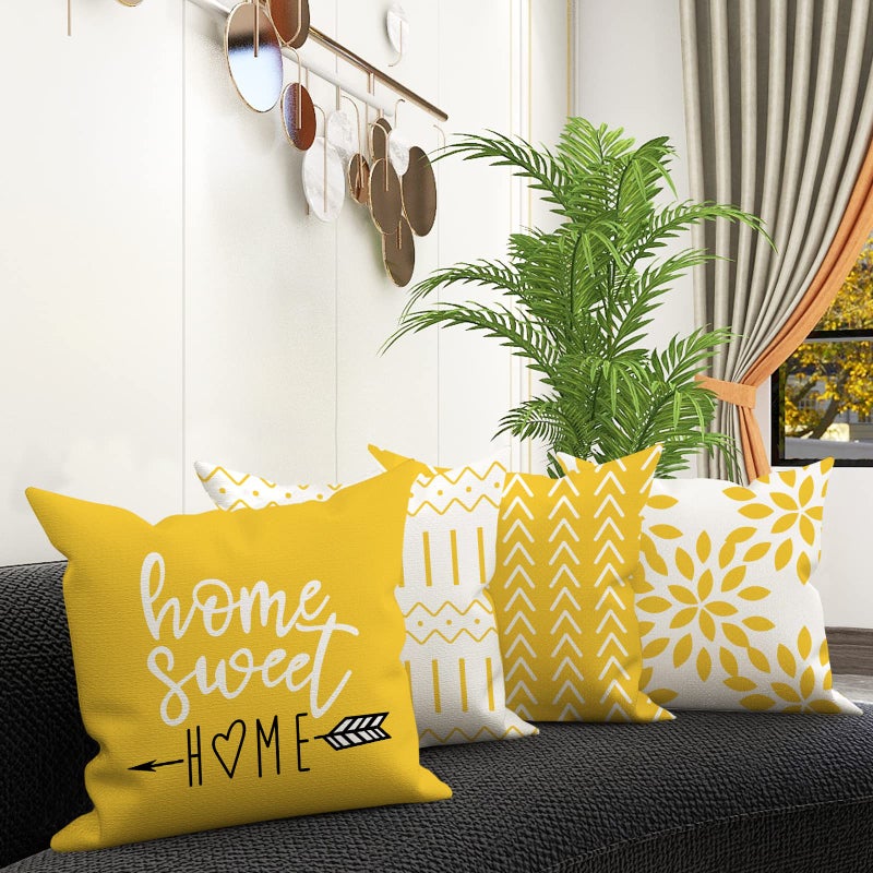 YCOLL Pillow Covers 16x16 Set of 4, Modern Sofa Throw Pillow Cover, Decorative Outdoor Linen Pillow Covers Set of 4 for Couch Sofa Bed and Car, Yellow - Image 2